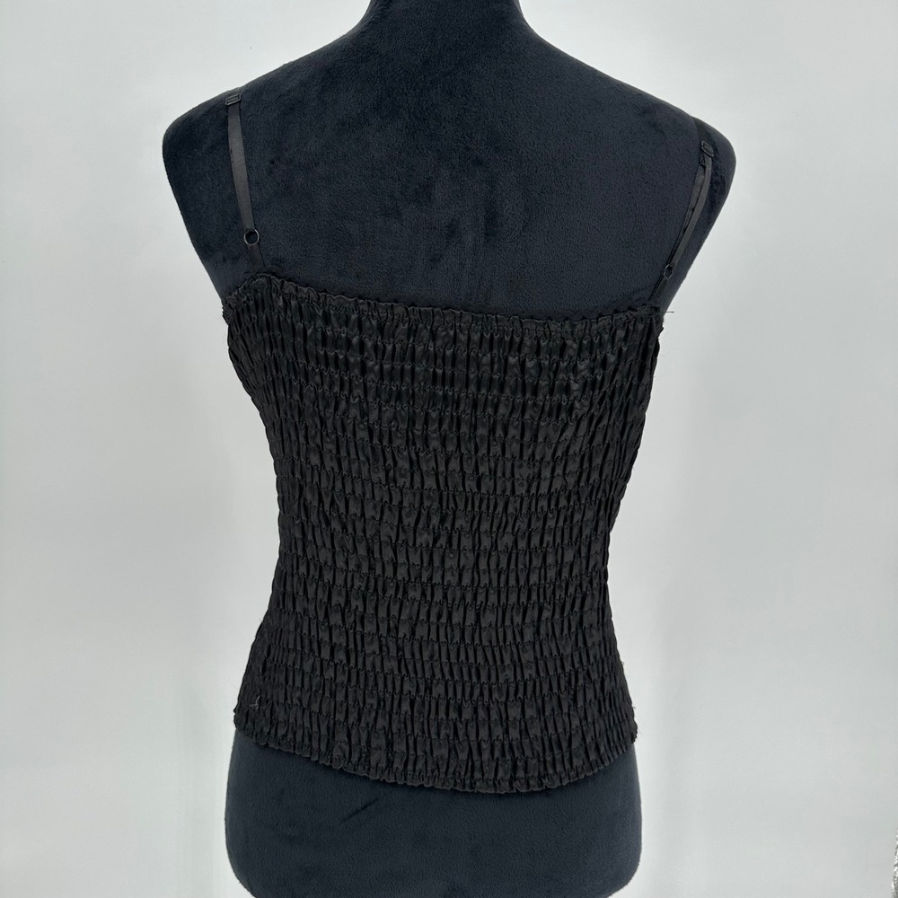 Y2K Ole Ole Black Cami Sequin Floral Embroidery Top Smocked Back Women's Medium - Picture 4 of 9